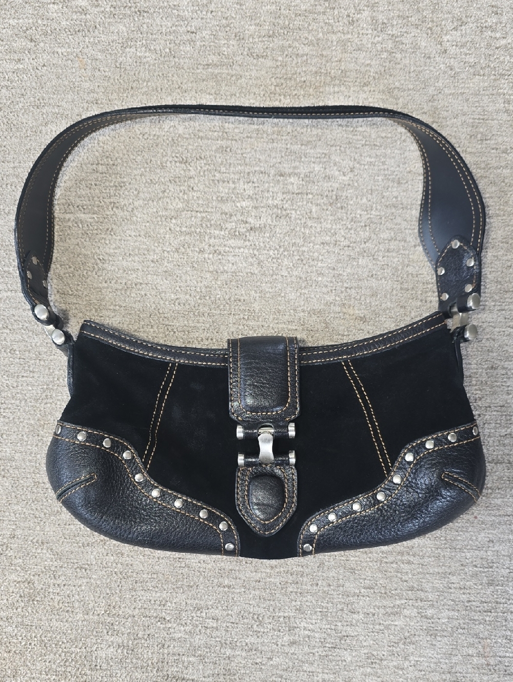 Maxximum Black Leather Studded Shoulder Bag